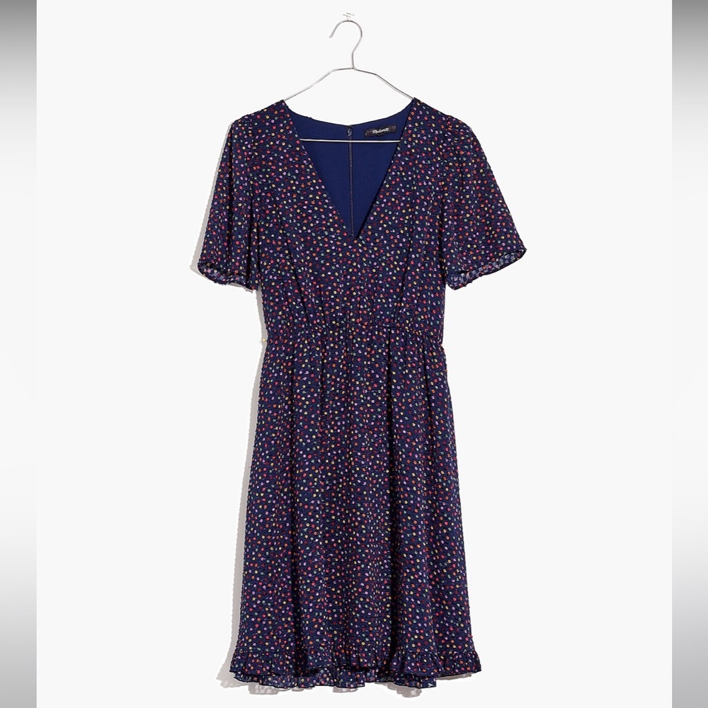 Madewell Women’s Flutter-Sleeve Ruffle-Hem Dress in Sugar Dot, Wedding Guest